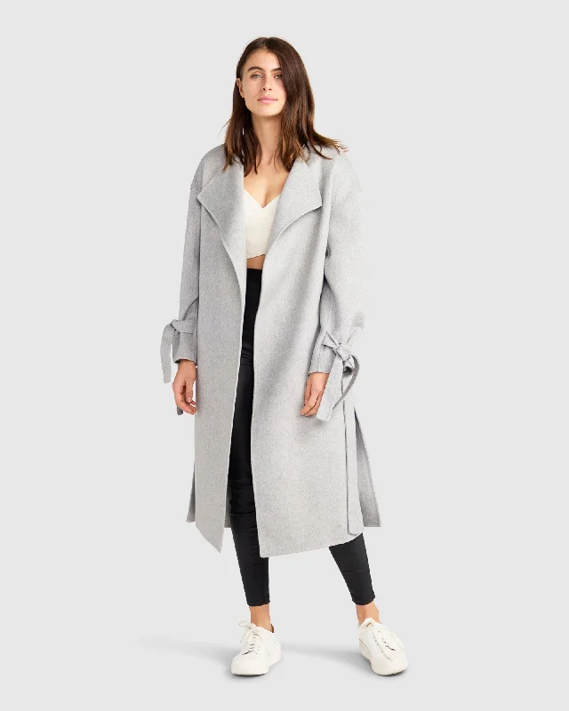 New Deals Head Over Heels Collarless Robe Coat - Grey Marle