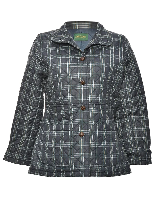 Weekend Deal Navy & Green Checked Button-Front Jacket - M