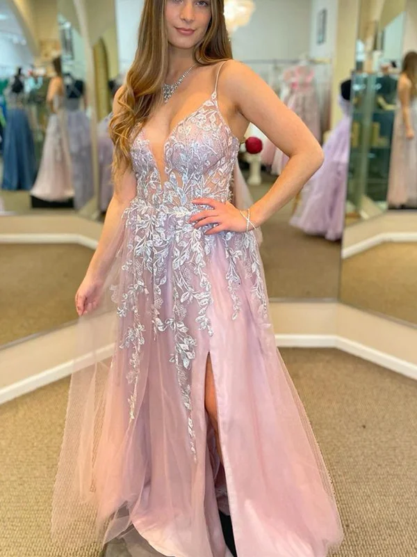 chic shift dresschic shift dressV Neck Backless Pink Long Prom Dresses with Lace Appliques, Pink Lace Formal Dresses, Long Pink Tulle Evening Dresses SP2363