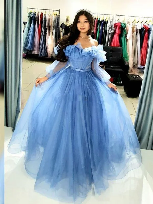 Fantastic Offers Princess Off Shoulder Long Sleeves Blue Prom Dresses, Off the Shoulder Blue Formal Graduation Evening Dresses Fantastic Offers Princess Off Shoulder Long Sleeves Blue Prom Dresses, Off the Shoulder Blue Formal Graduation Evening Dresses