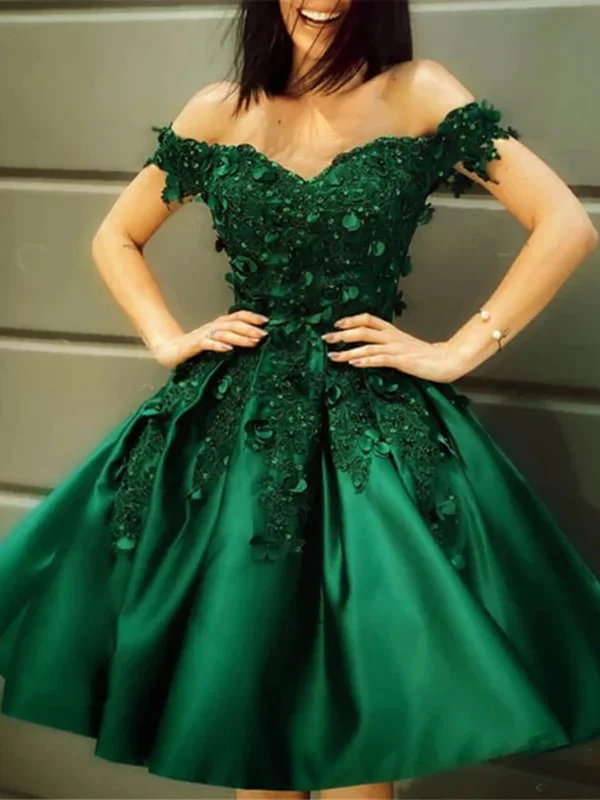 romantic dressromantic dressOff Shoulder Beaded Green Lace Short Prom Dresses, Green Lace Homecoming Dresses, Beaded Green Formal Evening Dresses SP2469