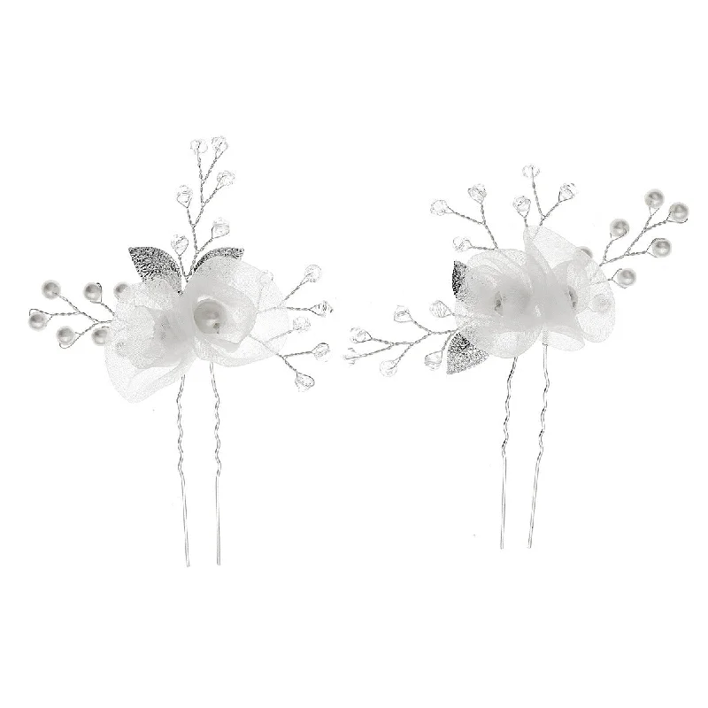 vintage-inspired dressvintage-inspired dressBridal headwear U-shaped hairpin Beautiful white silk flower pin hand-made crystal pearl hairpin set of 2 755494195341