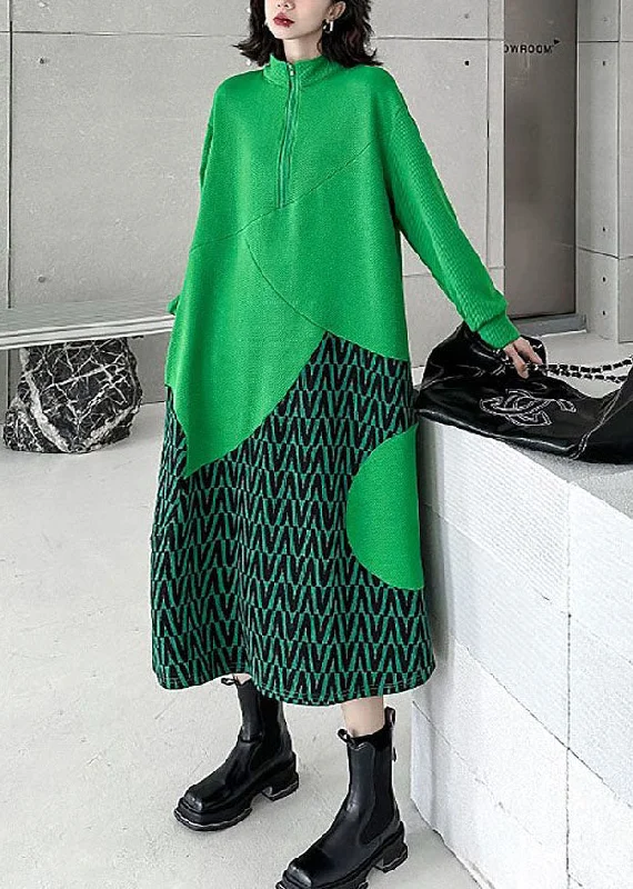 spaghetti strap dressspaghetti strap dressFine Green Stand Collar Patchwork Print Cotton Sweatshirt Dress Spring