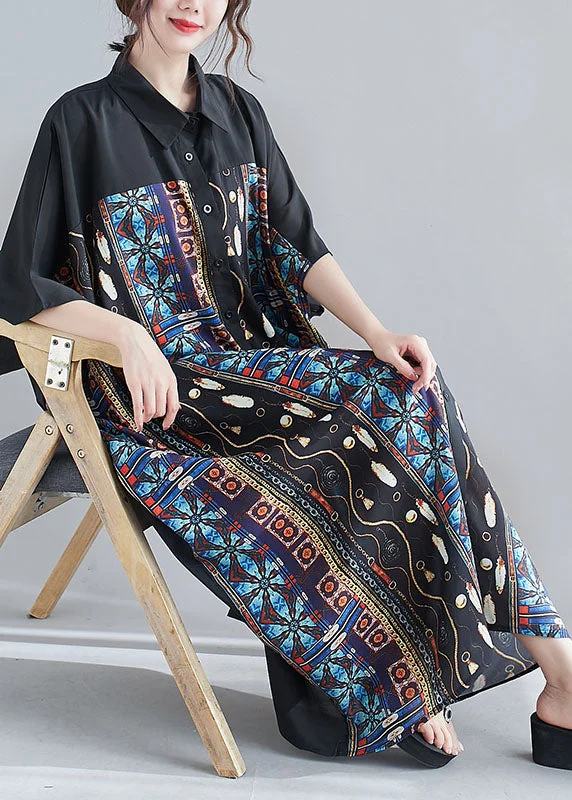 Exclusive Savings Classy Blue Print Oversized Chiffon Shirt Dress Summer