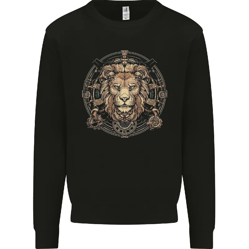 premium athletic sweatshirtA Lions Head on a Timepiece Shield Mens Sweatshirt Jumper