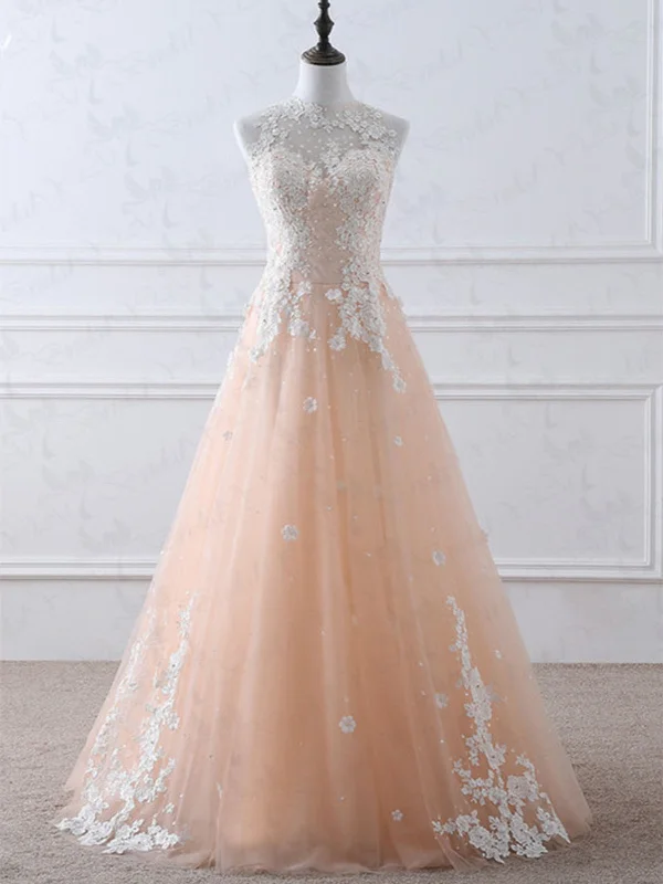 Value Deals High Neck White Lace Appliques Pink Long Prom Dresses 2020, Pink Lace Formal Dresses, Pink Evening Dresses