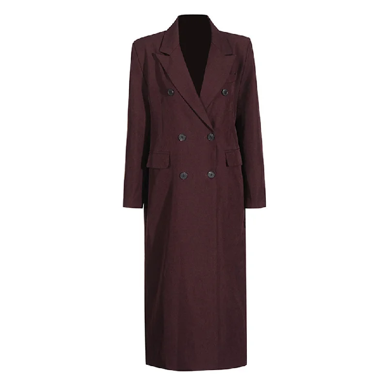 Inventory Reduction Preppy Peak Lapel Double Breasted Strong Shoulder Oversized Tailored Coat