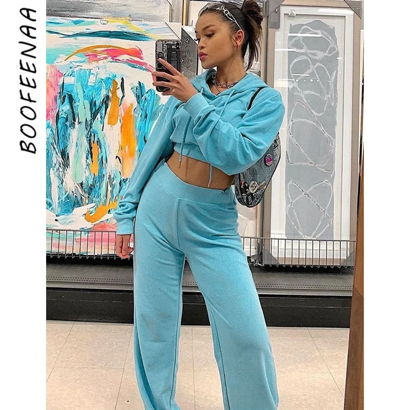 Season Finale Sale BOOFEENAA Casual Two Piece Set Tracksuit Women Fall Clothing Hoodie Long Sleeve Crop Top Wide Leg Pants Matching Sets C66-BB77 Season Finale Sale BOOFEENAA Casual Two Piece Set Tracksuit Women Fall Clothing Hoodie Long Sleeve Crop Top Wide Leg Pants Matching Sets C66-BB77