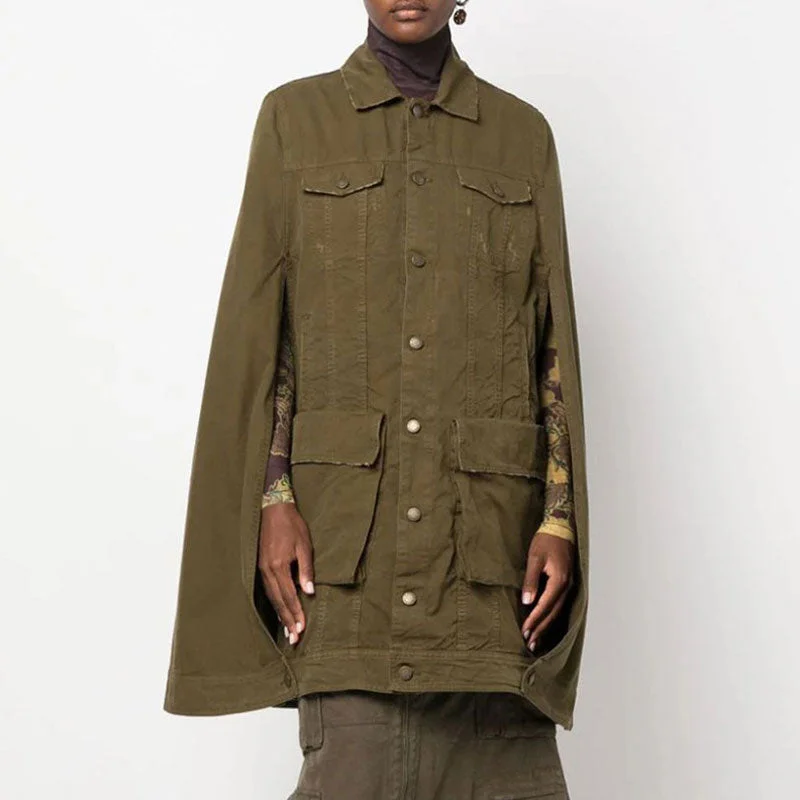 Best Bargains Vintage Oversized Single Breasted Cargo Pocket Long Cape Distressed Denim Coat Best Bargains Vintage Oversized Single Breasted Cargo Pocket Long Cape Distressed Denim Coat