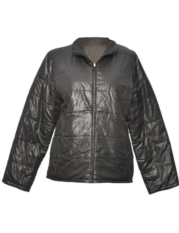 Don’t Miss Out Black Classic Zip-Front Puffer Jacket - M