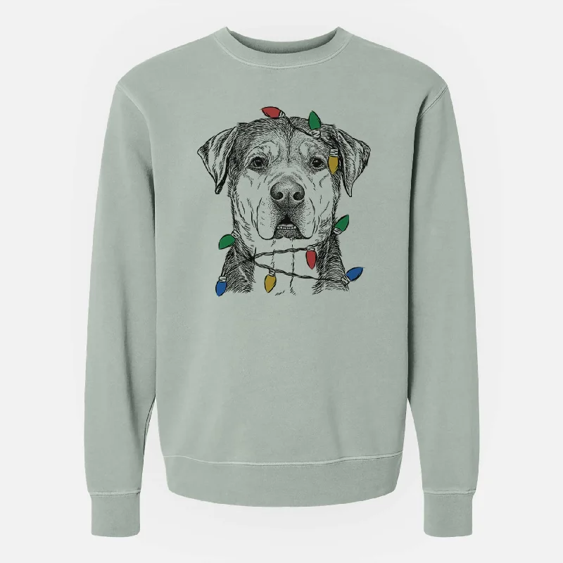 gym ready hoodieChristmas Lights Gus the Rottweiler Mix - Unisex Pigment Dyed Crew Sweatshirt