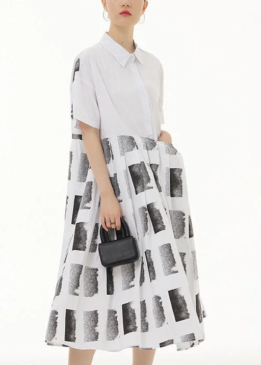 wrap dresswrap dressStyle White Peter Pan Collar Geometric Patchwork Cotton Dress Summer