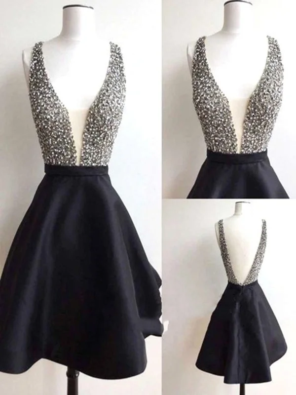 Instant Savings V Neck Short Black Prom Dresses with Beaded Bodice, Short Black Homecoming Dresses, Graduation Dresses Instant Savings V Neck Short Black Prom Dresses with Beaded Bodice, Short Black Homecoming Dresses, Graduation Dresses