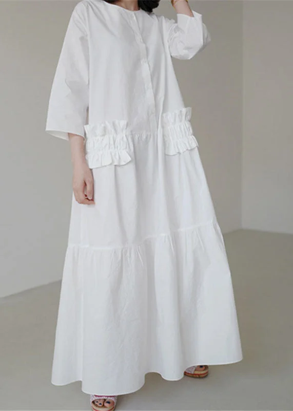 off-shoulder dressoff-shoulder dressSimple White O Neck Ruffled Patchwork Cotton Dresses Summer