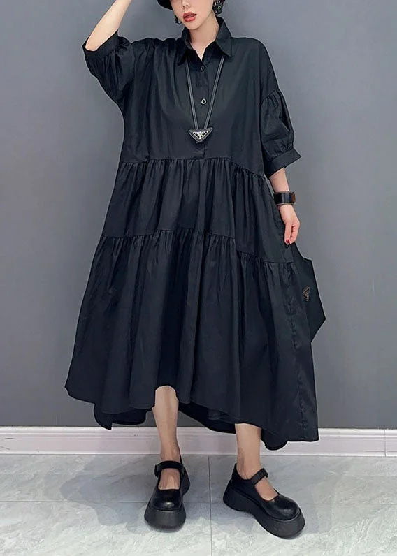 office dressoffice dressBlack Patchwork Cotton Maxi Dresses Oversized Exra Large Hem Summer