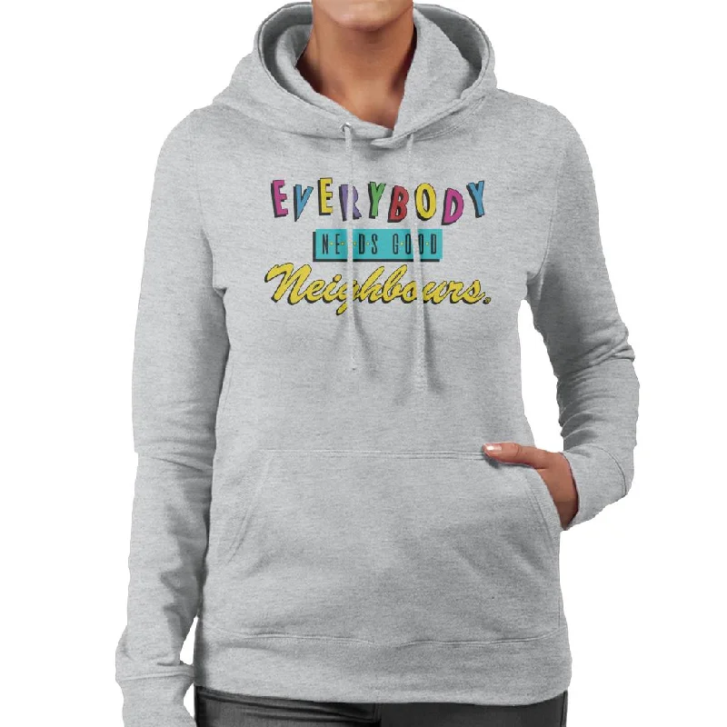 cozy hoodie for cold weatherNeighbours Everybody Needs Good Theme Song Women's Hooded Sweatshirt