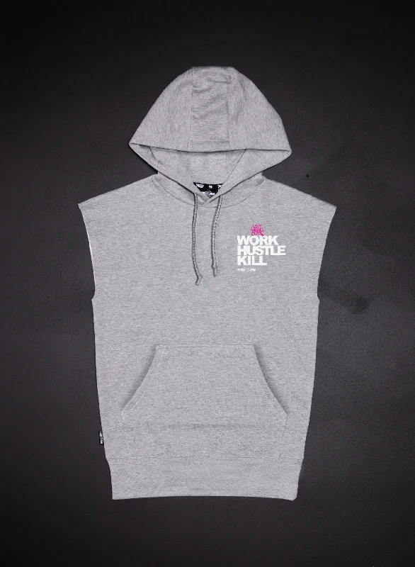 Deal of the Day WORK HUSTLE KILL - SLEEVELESS HOODIE - GREY