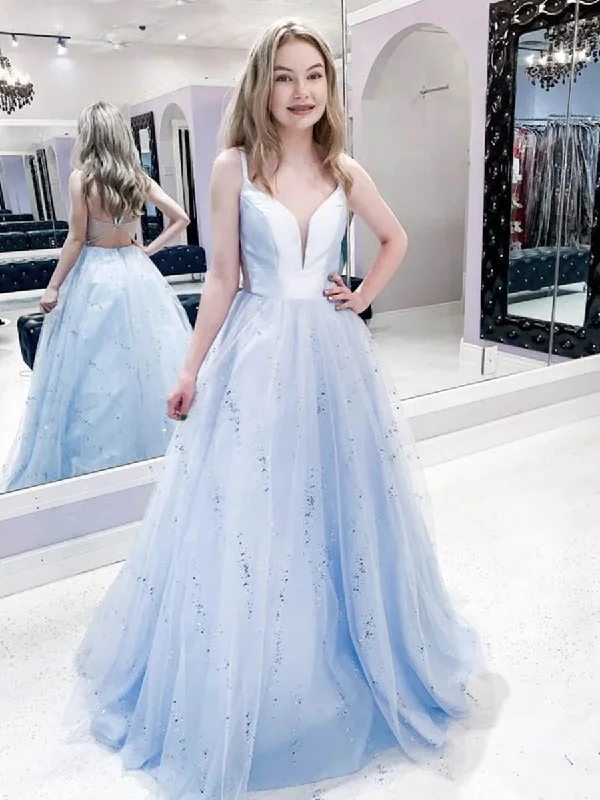 Great Deals A Line V Neck Open Back Sequins Light Blue Long Prom Dresses, Light Blue Formal Graduation Evening Dresses Great Deals A Line V Neck Open Back Sequins Light Blue Long Prom Dresses, Light Blue Formal Graduation Evening Dresses
