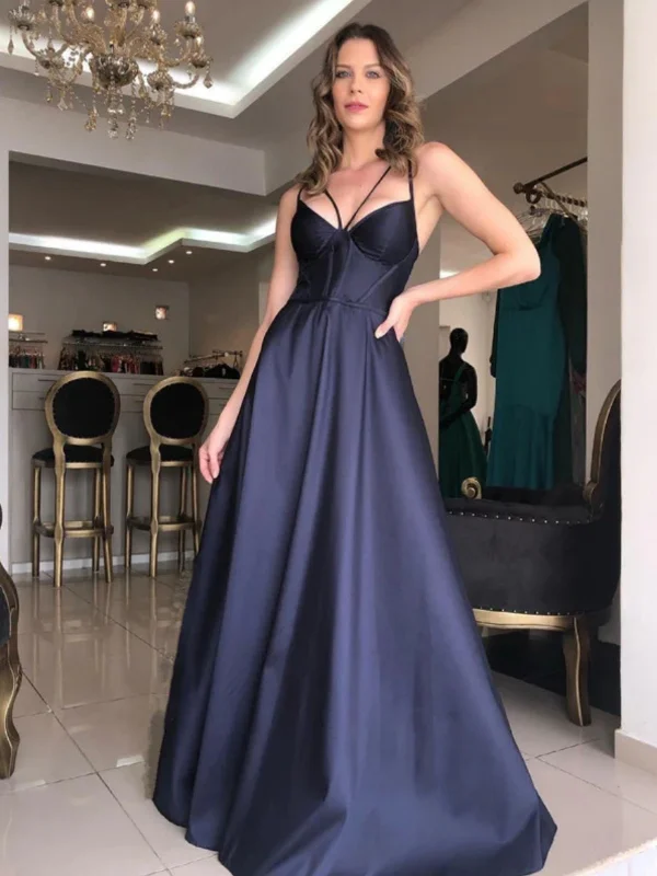 fitted cocktail dressfitted cocktail dressSimple V Neck Dark Blue Satin Long Prom Dresses, Open Back Blue Formal Graduation Evening Dresses SP2847