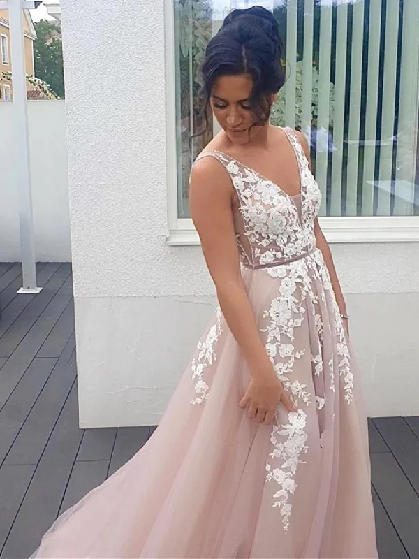 Act Now V Neck and V Back Champagne Tulle Lace Long Prom Dresses, Champagne Lace Formal Graduation Evening Dresses Act Now V Neck and V Back Champagne Tulle Lace Long Prom Dresses, Champagne Lace Formal Graduation Evening Dresses