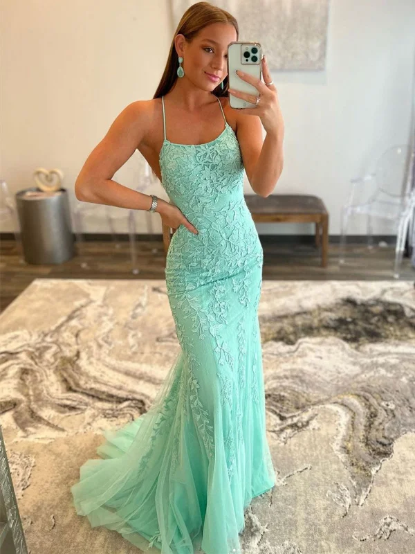 form-fitting dressform-fitting dressMint Green Lace Mermaid Backless Long Prom Dresses, Mermaid Mint Green Formal Dresses, Mint Green Lace Evening Dresses SP2224