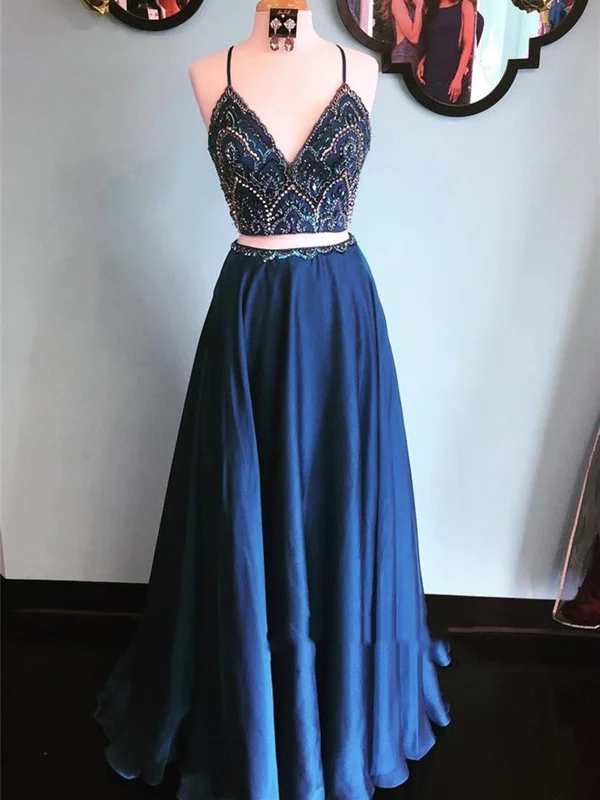Now or Never A Line 2 Pieces Navy Blue Prom Dress, Dark Blue 2 Pieces Formal Dress, Blue Evening Dress Now or Never A Line 2 Pieces Navy Blue Prom Dress, Dark Blue 2 Pieces Formal Dress, Blue Evening Dress
