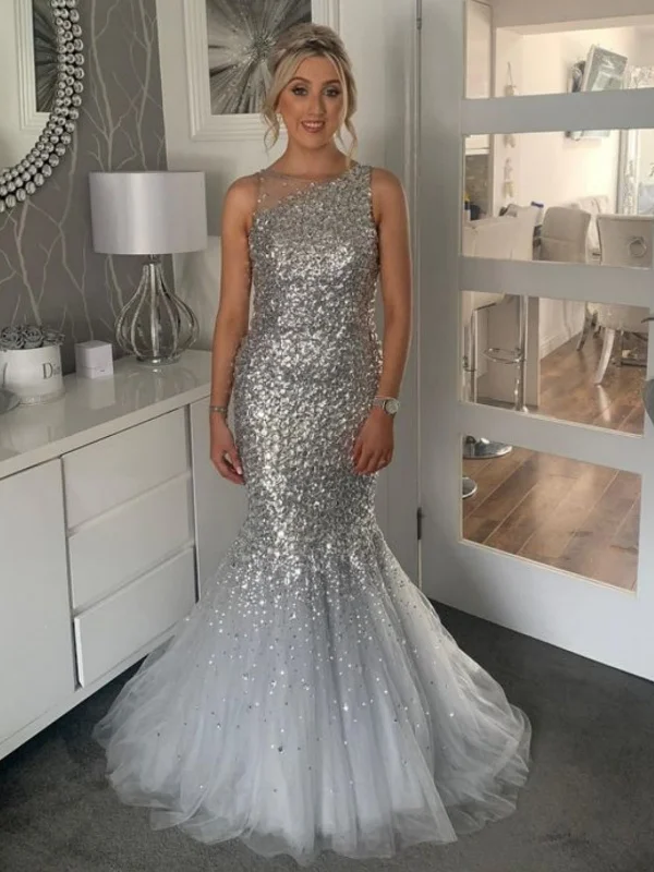 chic wrap dresschic wrap dressMermaid Silver Gray Sequins Long Prom Dresses, Silver Gray Formal Evening Dresses, Mermaid Ball Gown SP2616