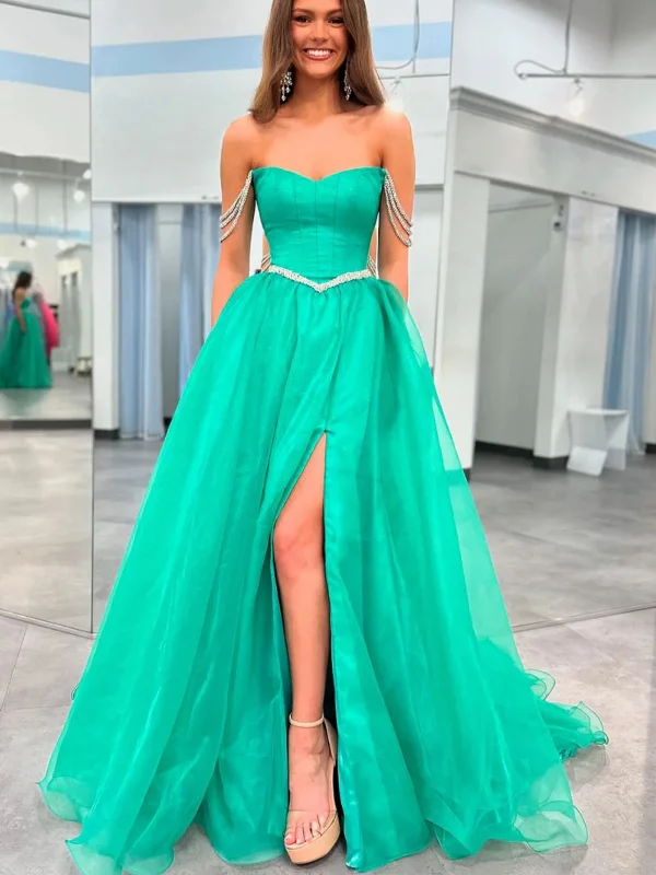 cocktail party dresscocktail party dressOff Shoulder Beaded Green Long Prom Dresses with High Slit, Off the Shoulder Green Formal Graduation Evening Dresses SP2991