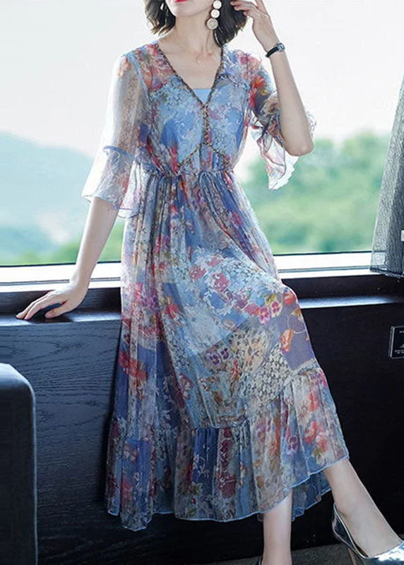 Limited Time Discount Blue Print Chiffon Vacation Dresses Cinched Exra Large Hem Summer Limited Time Discount Blue Print Chiffon Vacation Dresses Cinched Exra Large Hem Summer