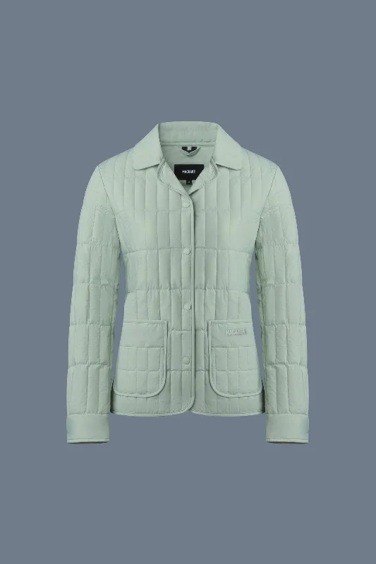 Deal Mania SIAN Vertical Quilted Jacket with Spread Collar Jade