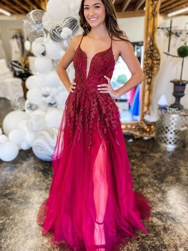 Midnight Madness Deep V Neck Backless Burgundy Lace Long Prom Dresses, Long Burgundy Lace Formal Evening Dresses Midnight Madness Deep V Neck Backless Burgundy Lace Long Prom Dresses, Long Burgundy Lace Formal Evening Dresses