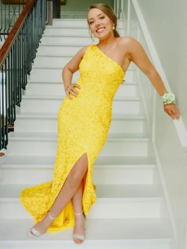 oversized dressoversized dressOne Shoulder Yellow Sequins Long Prom Dresses with Leg Slit, Long Yellow Formal Graduation Evening Dresses SP2628