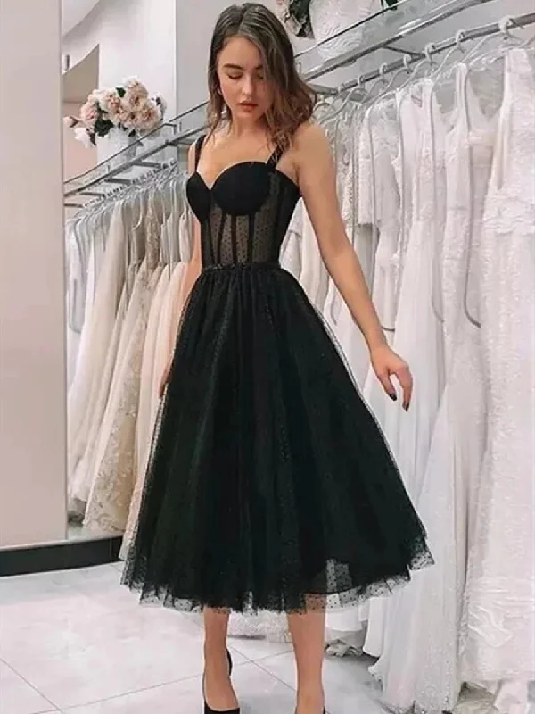 satin midi dresssatin midi dressElegant Sweetheart Neck Tea Length Black Prom Dresses, Sweetheart Neck Black Formal Graduation Homecoming Dresses