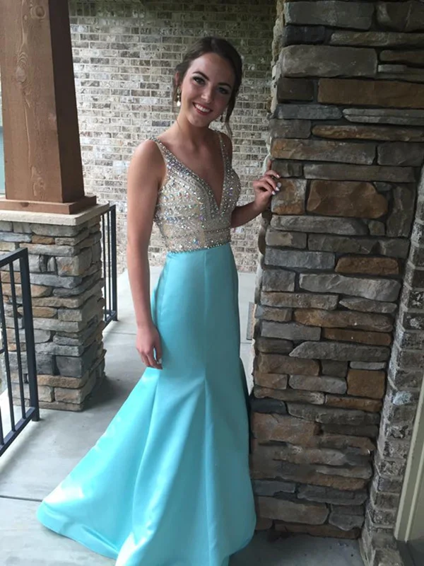 Price Rollback Gorgeous Light Blue Mermaid V Neck Backless Prom Dresses, V Neck Backless Evening Dresses With Beading Price Rollback Gorgeous Light Blue Mermaid V Neck Backless Prom Dresses, V Neck Backless Evening Dresses With Beading