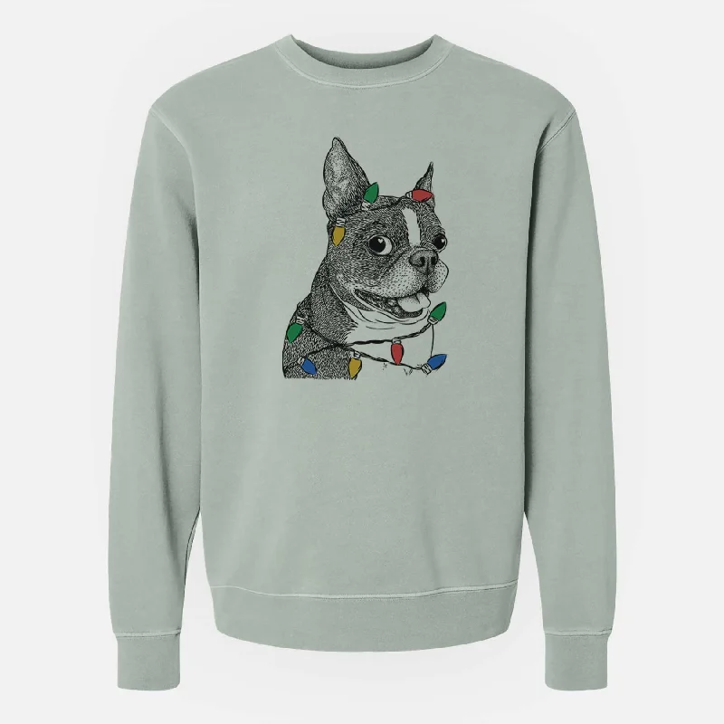 versatile gym hoodieChristmas Lights Ralphie the Boston Terrier - Unisex Pigment Dyed Crew Sweatshirt