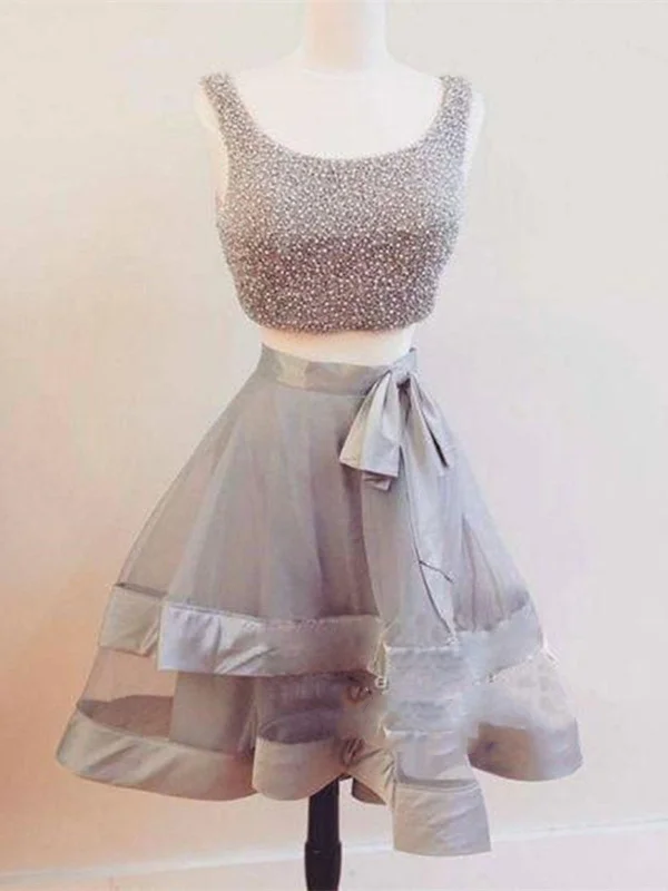 Limited Time Offer Cute Round Neck Two Pieces Short Grey Prom Dresses, Cute Grey Homecoming Dresses Limited Time Offer Cute Round Neck Two Pieces Short Grey Prom Dresses, Cute Grey Homecoming Dresses