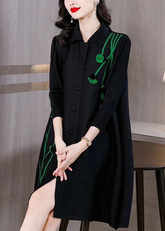 Final Clearance Black Peter Pan Collar Mid Shirts Dresses Fall