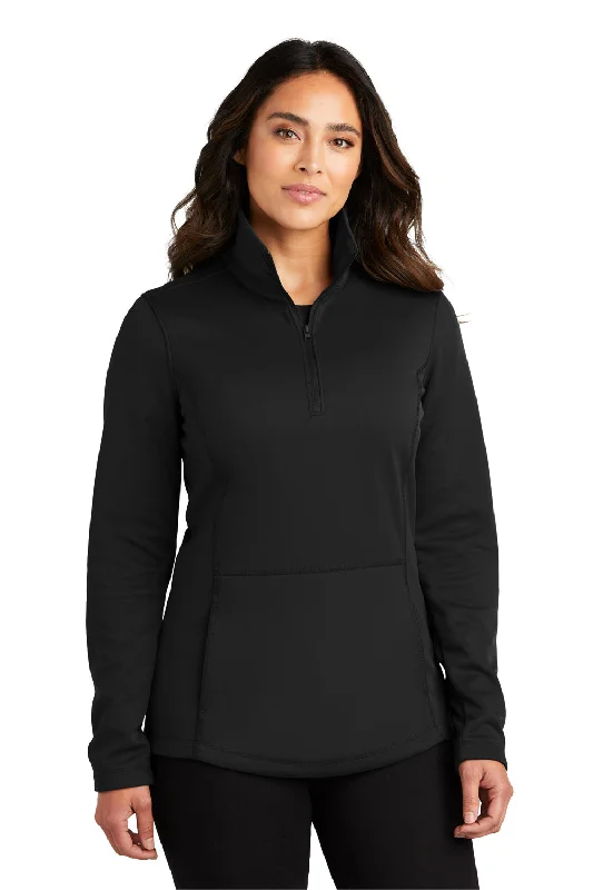 Discount Extravaganza Port Authority Womens Smooth Fleece 1/4 Zip Hooded Jacket - Deep Black