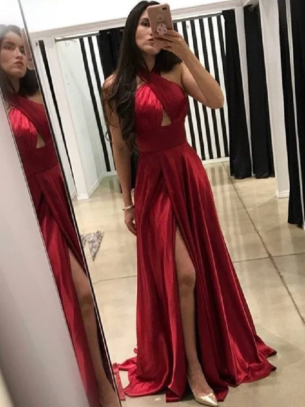 Shop and Save Unique A Line Backless Dark Red/Green Prom Dresses, Dark Red/Green Formal Dresses, Evening Dresses, Graduation Dresses