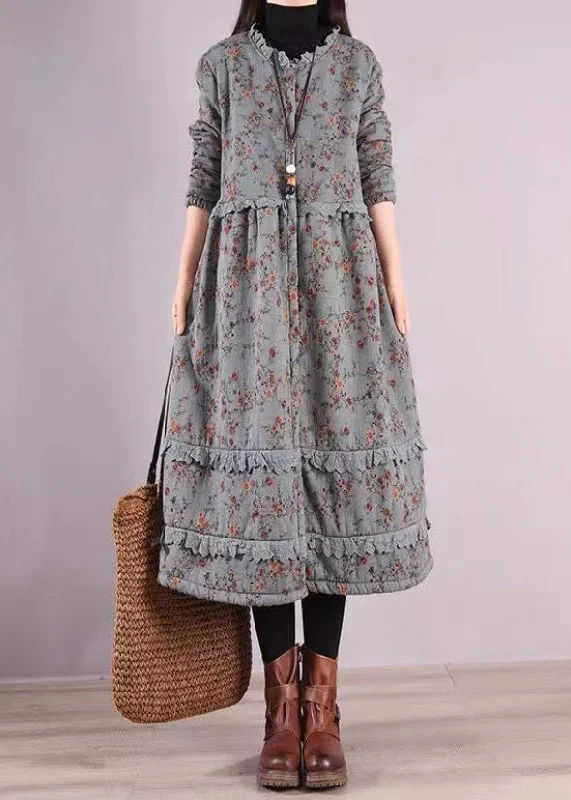 Grand Opening Sale Beautiful Blue Ruffled Print Patchwork Cotton Dresses Fall