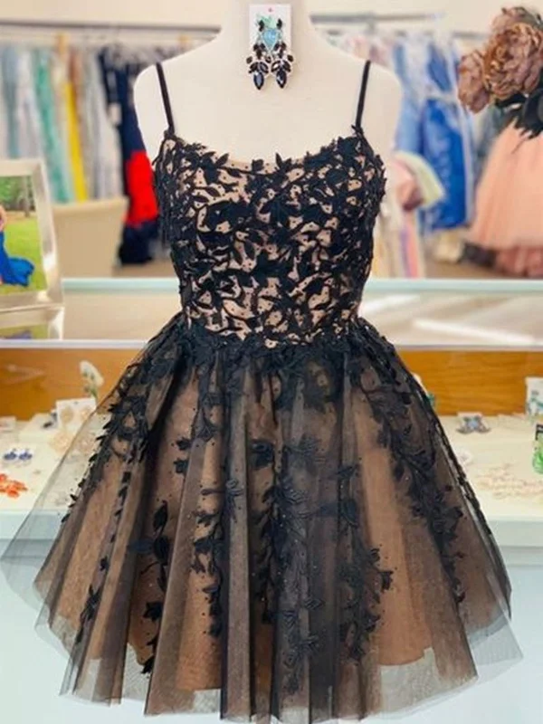 casual dresscasual dressUnique Black Lace Champagne Short Homecoming Prom Dresses, Black Lace Formal Graduation Evening Dresses