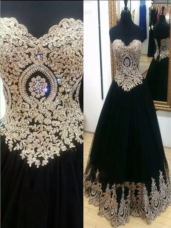 Friends and Family Sale Custom Made Sweetheart Neck Lace Applique Black Prom Dresses, Black Formal Dresses Friends and Family Sale Custom Made Sweetheart Neck Lace Applique Black Prom Dresses, Black Formal Dresses