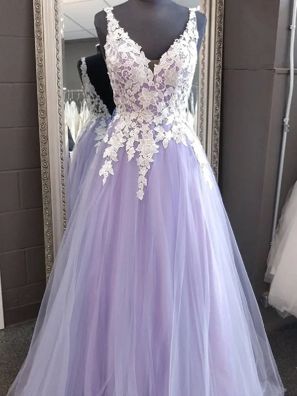 Year-End Sale A Line V Neck Backless Lace Purple Long Prom Dresses, Purple Lace Formal Graduation Evening Dresses Year-End Sale A Line V Neck Backless Lace Purple Long Prom Dresses, Purple Lace Formal Graduation Evening Dresses