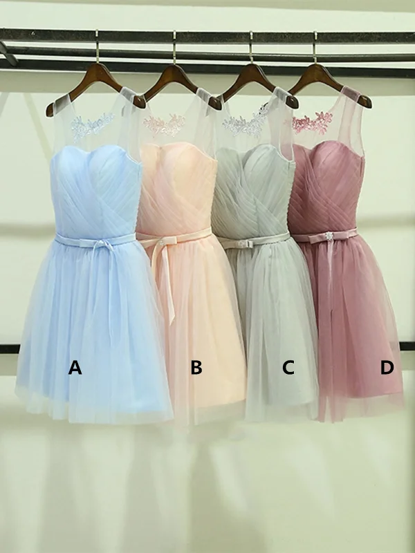 Act Fast A Line Round Neck Short Prom Dresses, Short Graduation Dresses, Homecoming Dresses, Short Bridesmaid Dresses