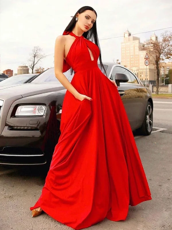 New Deals Stylish Halter Neck Red Long Prom Dresses, Elegant Halter Neck Red Formal Dresses, Red Evening Dresses New Deals Stylish Halter Neck Red Long Prom Dresses, Elegant Halter Neck Red Formal Dresses, Red Evening Dresses