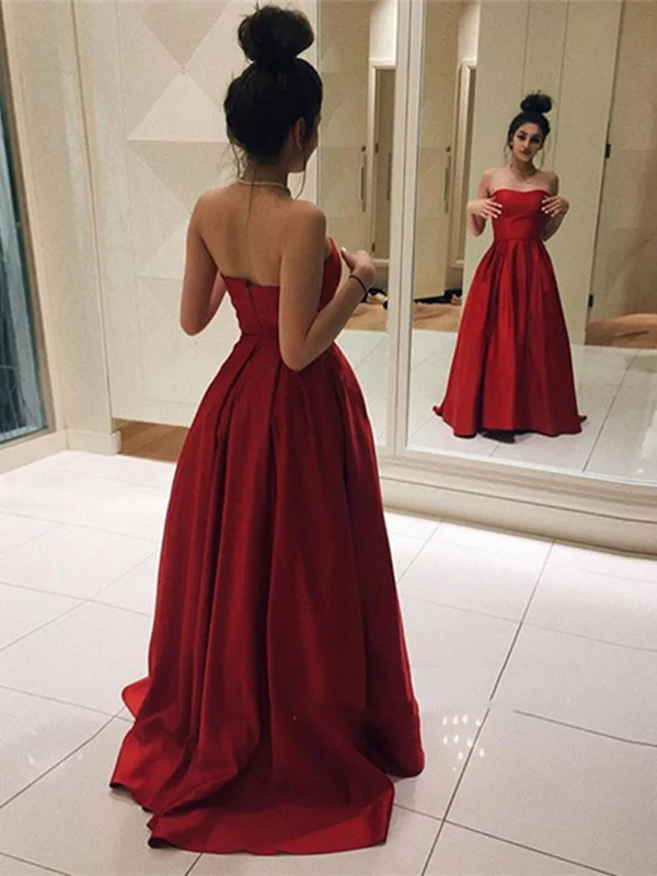 Limited Time Discount Simple Fluffy Red Satin Prom Dresses, Long Red Formal Dresses