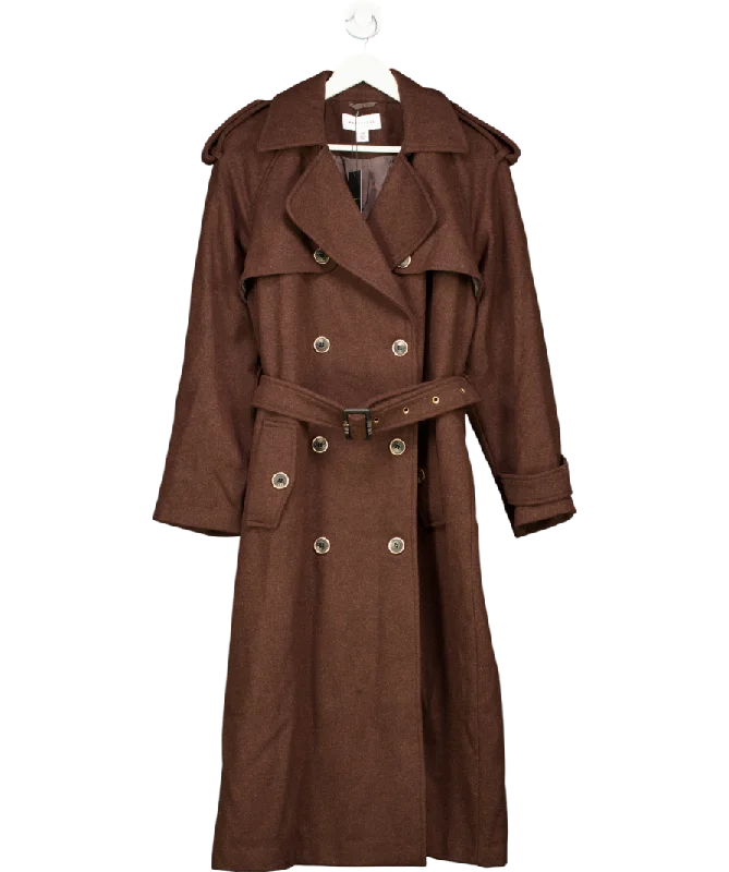 Sale Event Warehouse Brown Wool Mix Belted Trench Coat UK 16