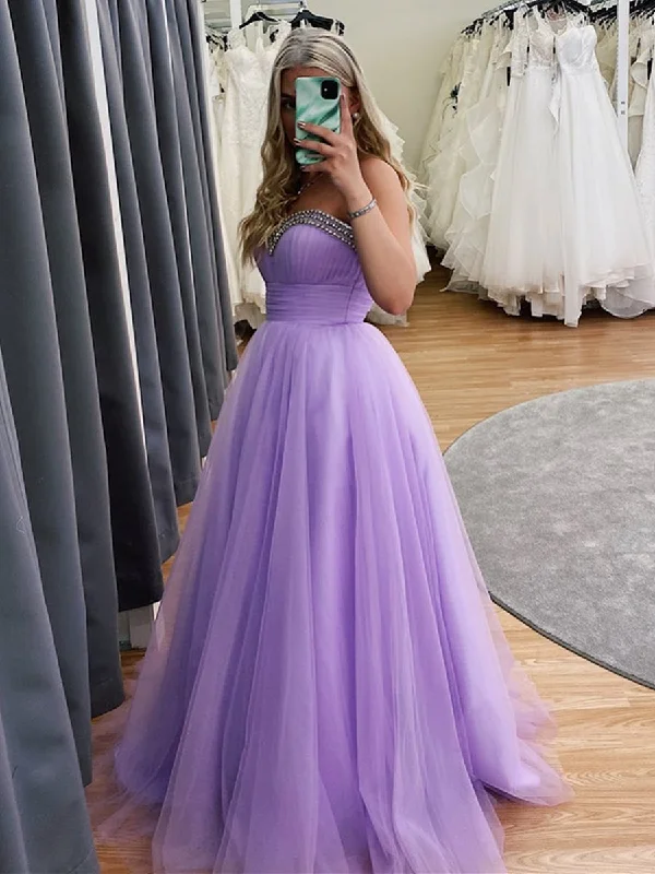 Final Clearance Sweetheart Neck Beaded Long Purple Prom Dresses, Lavender Formal Dresses, Lilace Evening Dresses
