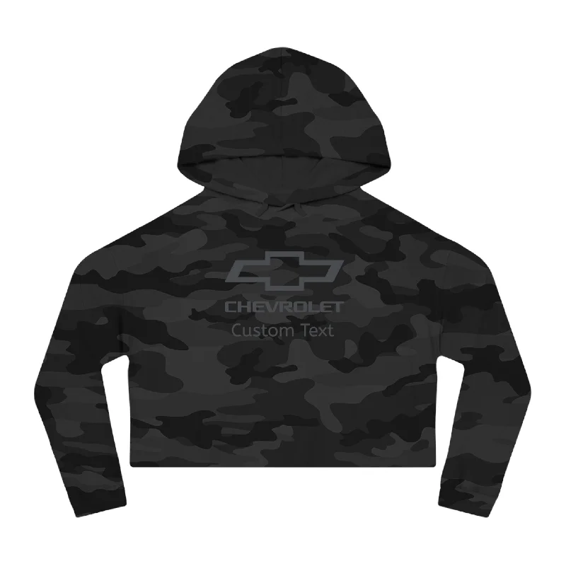 Markdowns Personalized Ladies Chevy Bowtie Camo Cropped Hoodie Sweatshirt