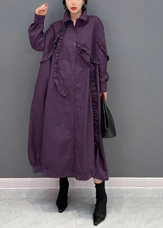 floral dressfloral dressWomen Purple Peter Pan Collar Ruffled Cotton Long Dress Spring